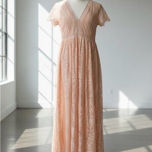 Aakaa Peach Lace Maxi Dress